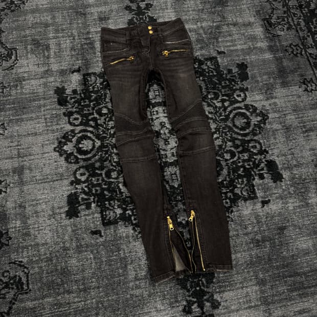 Balmain 16ss zipper slim biker pants