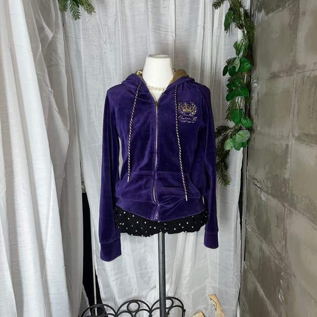 갸루 벨벳 큐빅 후드집업