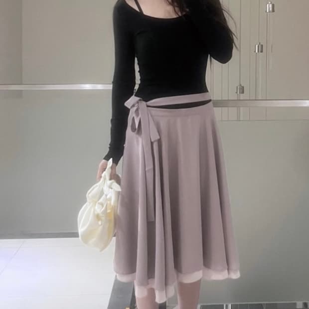 보떼나뛰렐 beaute naturelle 쉬폰 스커트 그레이