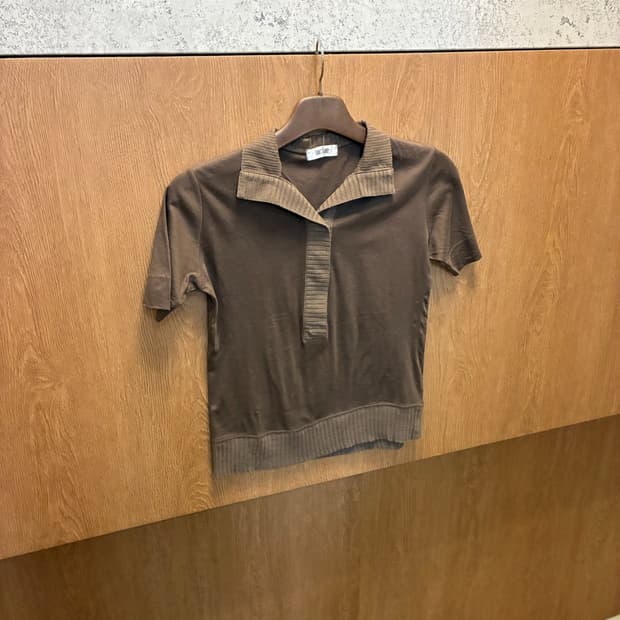 빈티지 반팔 티셔츠 카라 골지 넥 디테일 브라운 k311