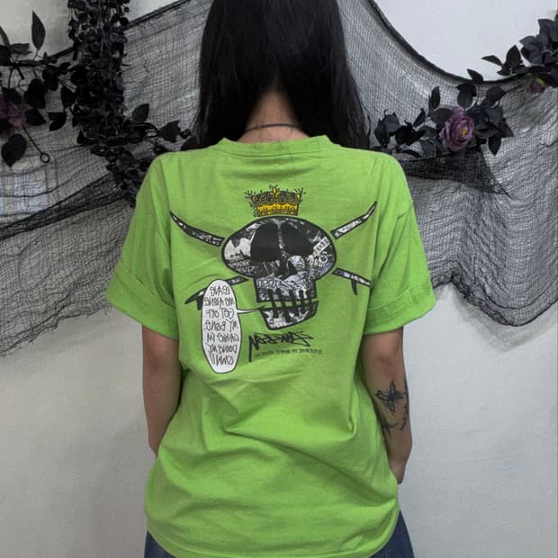 90's old stussy 라임 프린팅 반팔 탑