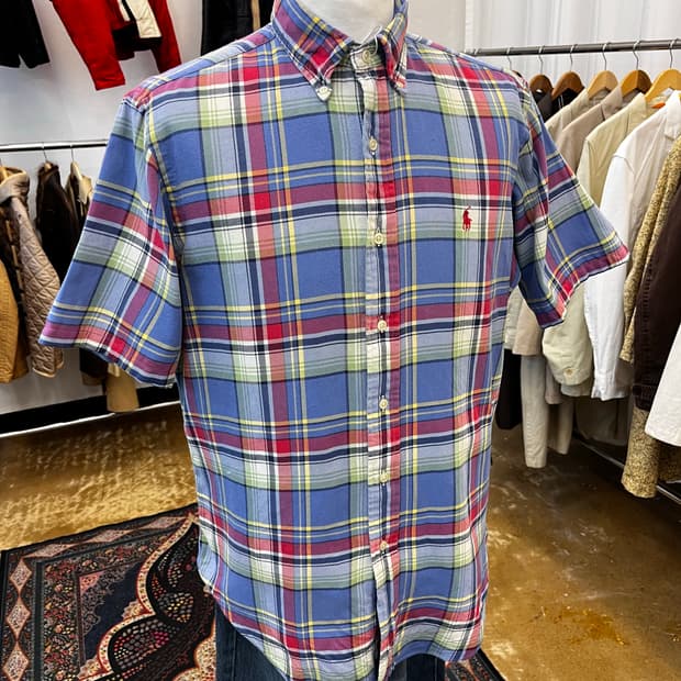 90s 폴로 랄프 로렌 클래식핏 체크 반팔 셔츠 멀티