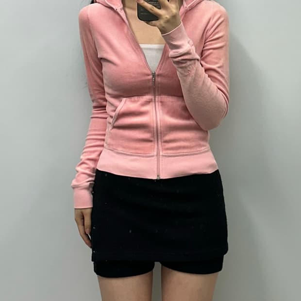 Vintage 빈티지 핑크 부클 후드집업