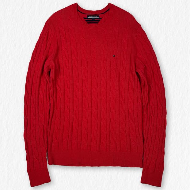 타미힐피거 케이블 니트 레드