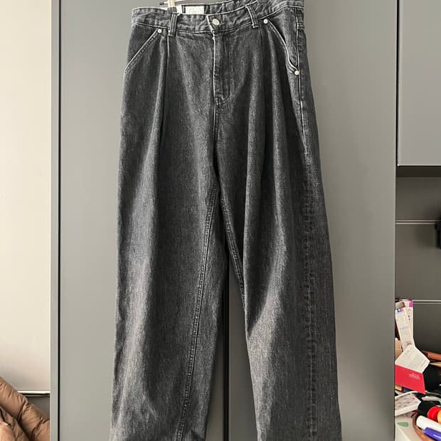 유스 와이드 스트럭쳐 블랙 데님 S