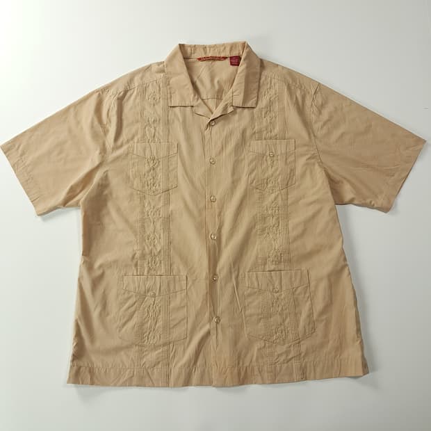 CK188 2XL 하바네라 00s 베이지 4포켓 과야베라 반팔 셔츠 남