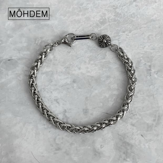 크로스 스틸 체인 실버팔찌