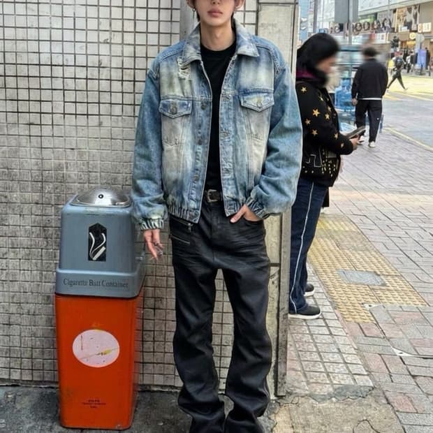 Egonlab 25ss 디스워싱 크롭봄버 데님자켓