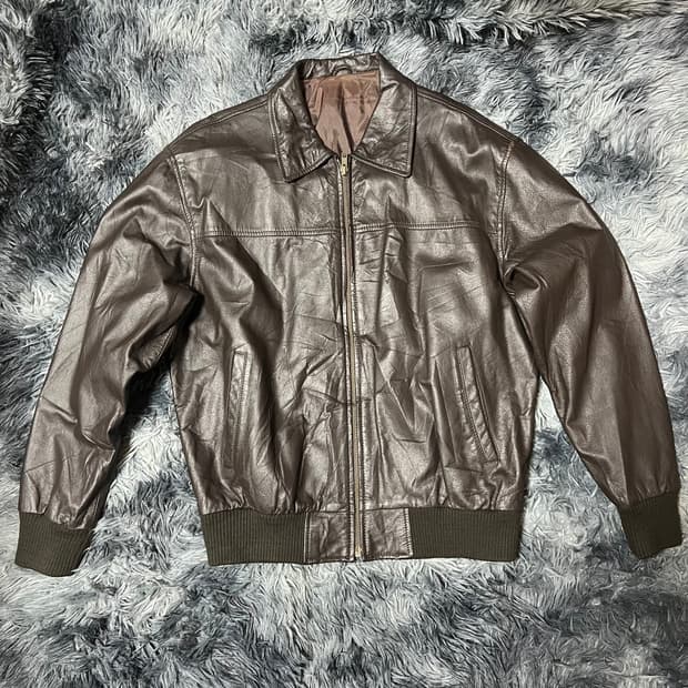 빈티지 브라운 봄버 가죽 자켓 M