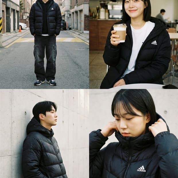 [아디다스] 시크한 올블랙 경량 구스다운 패딩 자켓 105(XL)