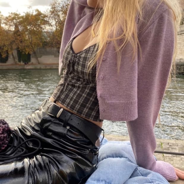 스푸닝(현 글로니) scoop cardigan 가디건 연보라색상