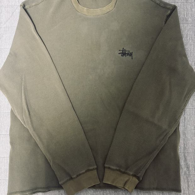 스투시 베이직 스탁 써멀 롱슬리브 티셔츠 올리브 xl