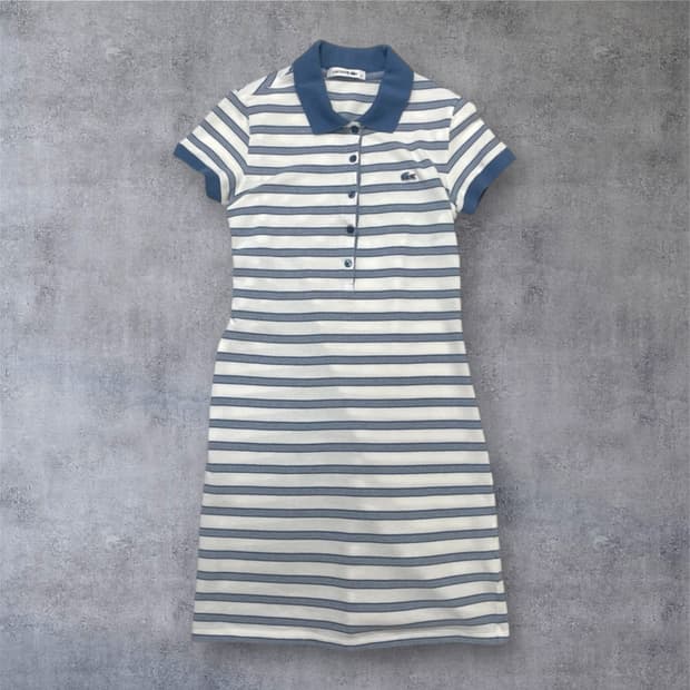 라코스테 Lacoste 연블루 스트라이프 카라 미니 원피스 34