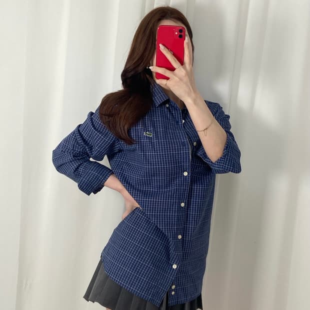 라코스테 체크패턴 와펜 셔츠
