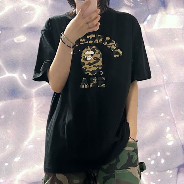 BAPE 베이프 퍼스트 카모 컬리지 반팔 티셔츠 블랙 옐로우 L