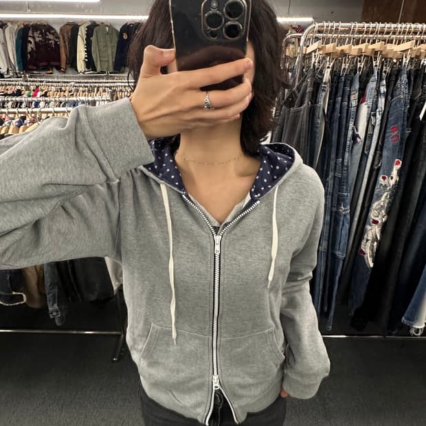 M)Beams 후드 도트패턴 그레이 후드집업