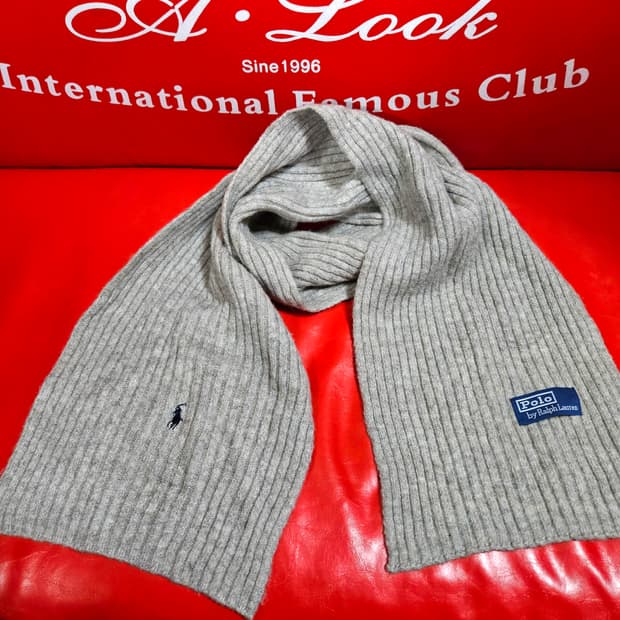 폴로랄프로렌 00's 빈티지 시그니처로고 그레이 니트 머플러