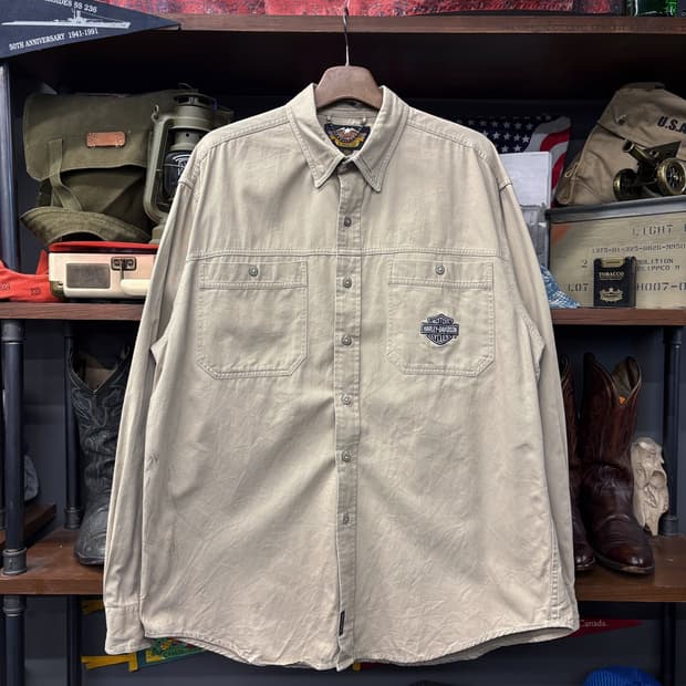 00s 할리데이비슨 멕시코 생산 미니쉴드 코튼트윌 가라지셔츠 N281