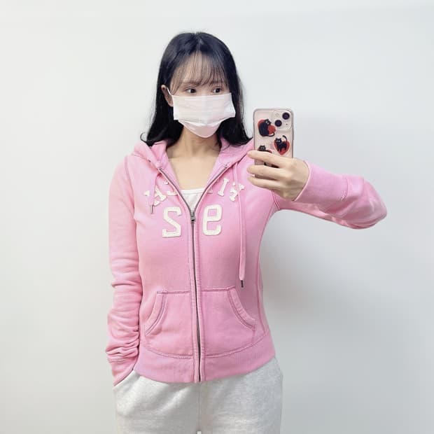 아베크롬비 피치 로고 후드집업 연핑크