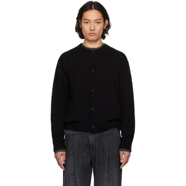 [48] 솔리드옴므 25SS 블랙 코튼 부클 라운드넥 가디건
