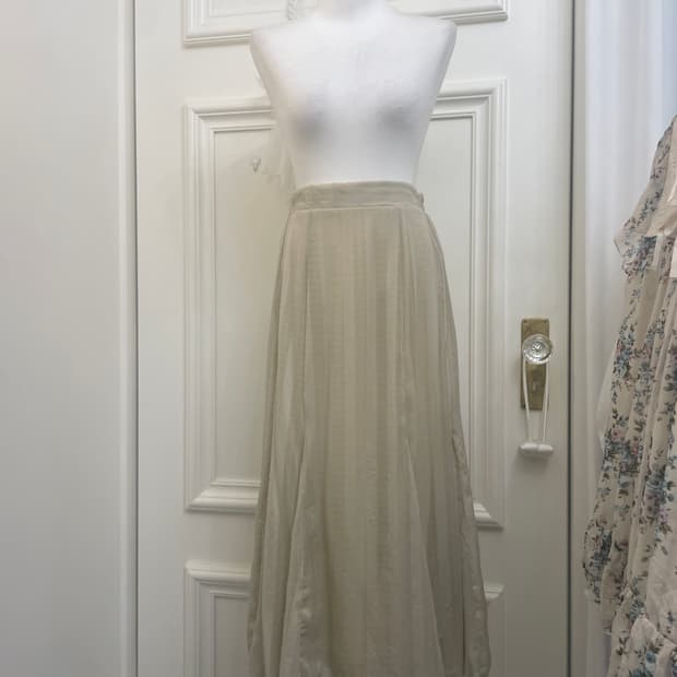 beige stripe flare banding skirt(size-L)