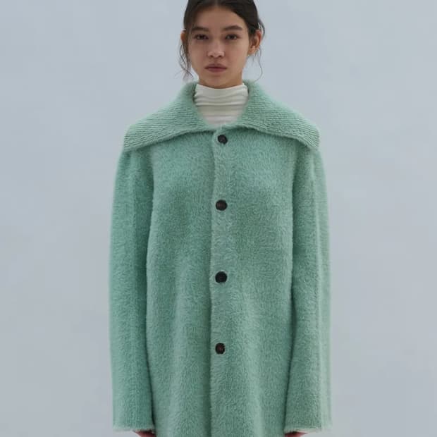 파르티멘토 우먼- 와이드 카라 헤어리 니트 가디건 (민트)
