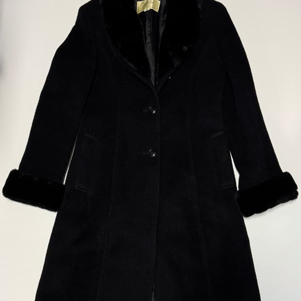 여성 키이스 런던 Keith 퍼 카라 알파카 고급 코트 블랙