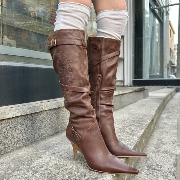 00s 브롱크스 레더 웨치 스틸레토 부츠