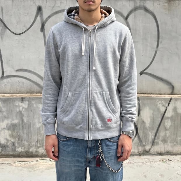 XXL/ 버버리 기마로고 그레이 후드집업