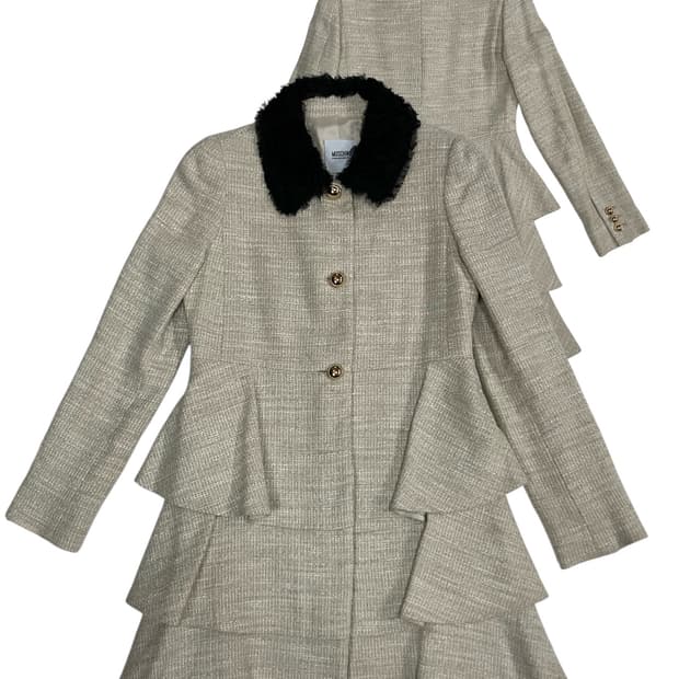 모스키노 블랙레이스 카라 플리츠 코트 90