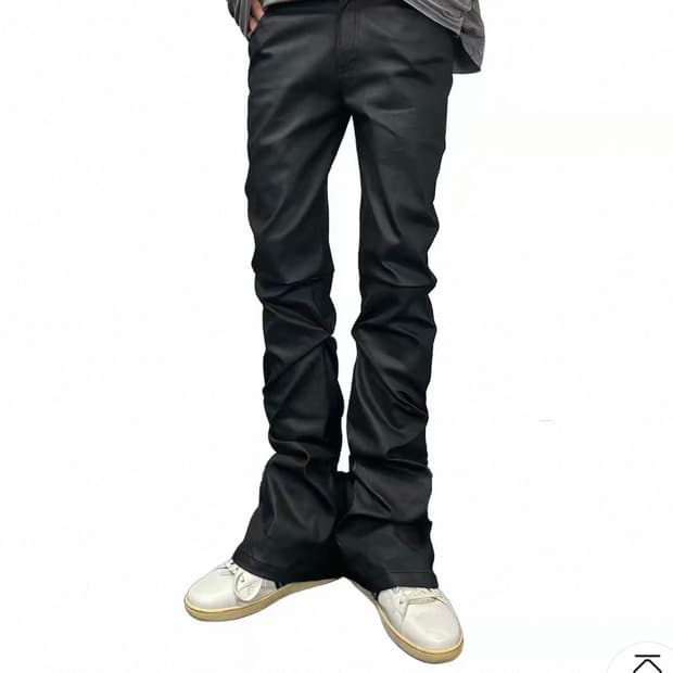 Slim Fit Pleated Waxed Flare Denim Pants