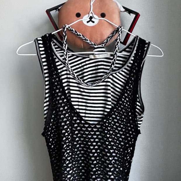 블랙 슬리브리스 가디건 세트