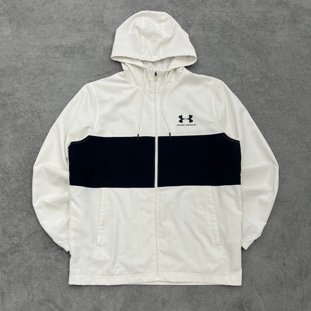 L 언더아머 화이트/블랙 바람막이 후드자켓