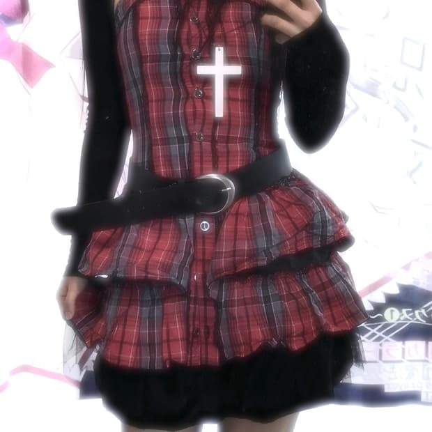미사미사 캐캐체 펑크 타탄체크 캉캉 원피스