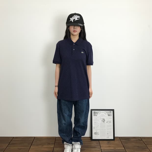 Lacoste Navy Polka Dot Pique Polo