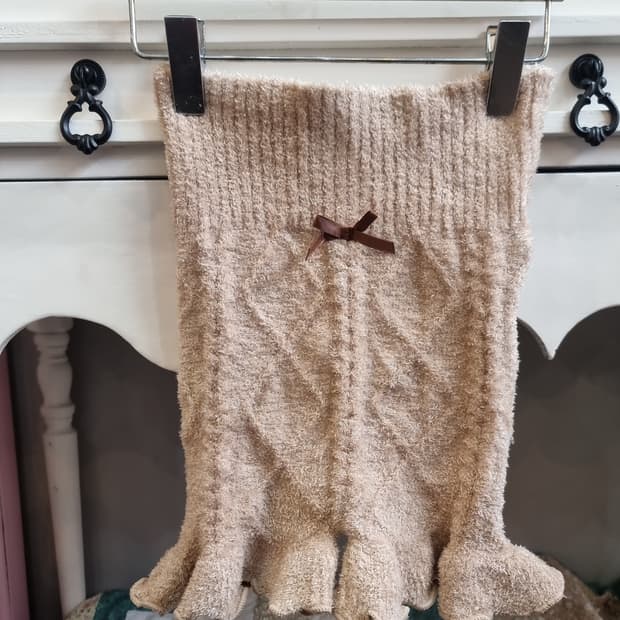 니트 레그워머 리본 장식 베이지