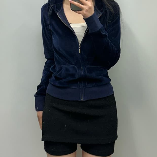 에고이스트 와투케 네이비 벨벳 후드집업