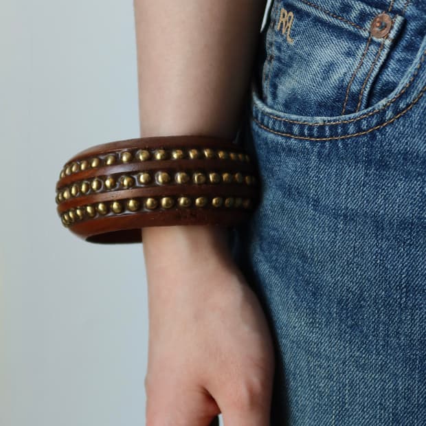 studded wood wide bangle