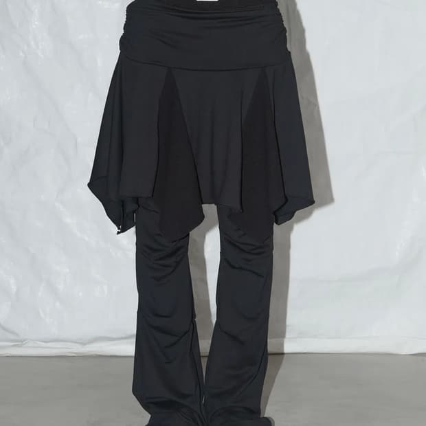 팬시클럽 언발란스 스커트 레이어드 핀턱 팬츠 블랙