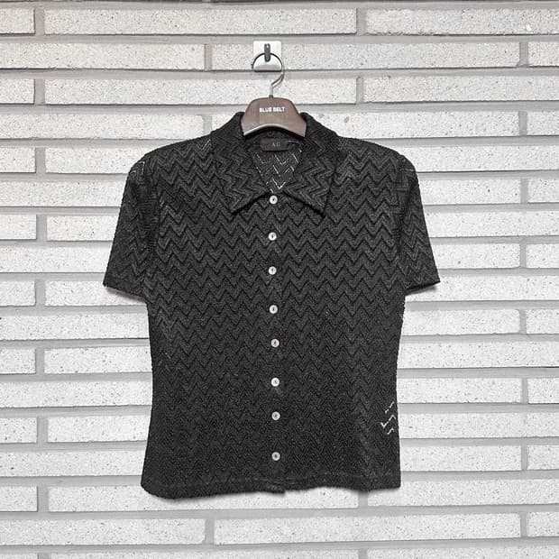 JPN VINTAGE 니트 셔츠 웨이브 텍스쳐 디테일 블랙