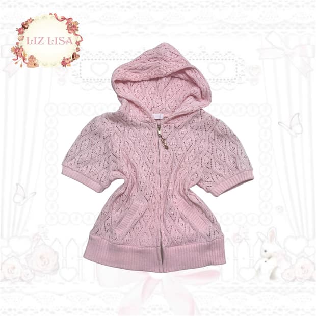 리즈리사 리본하트참 핑크 반팔 집업 히메갸루 라떼갸루 일본빈티지