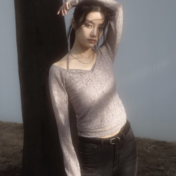 애즈온 FLOWER LACE PETIT T 그레이