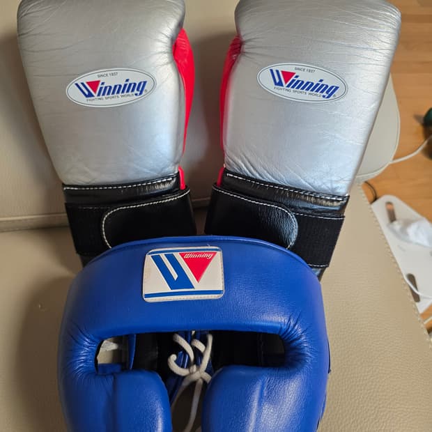 위닝 14온스 3색 커스텀 + 블루 t 헤드기어m 커스텀 복싱 스파링세트