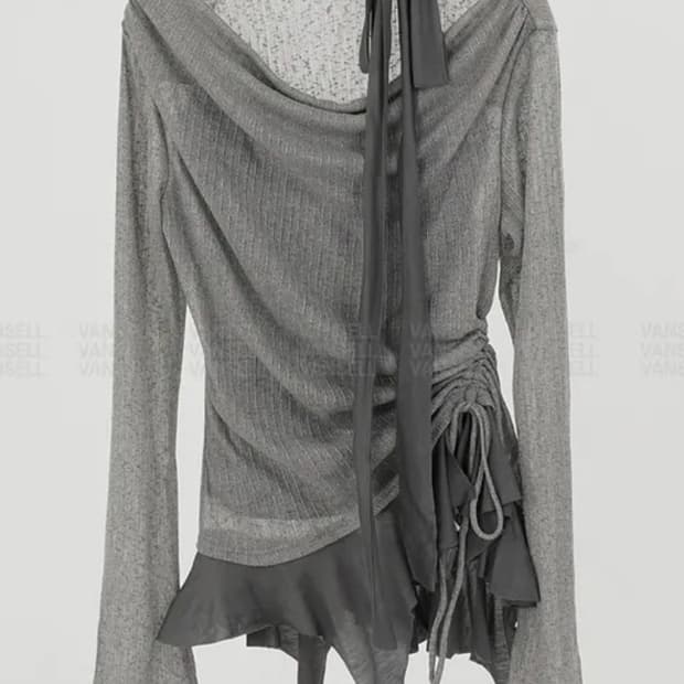 레이어드 카키 그레이 니트