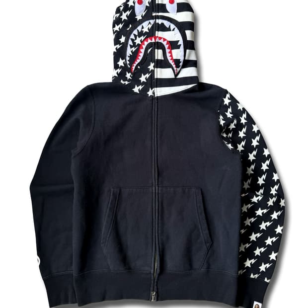 베이프 스타 패턴 샤크 풀 집 후디