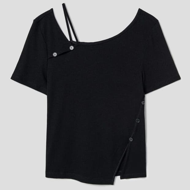 에잇세컨즈 골지 절개 반소매 티셔츠