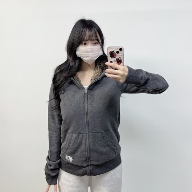 홀리스터 모피 안감 후드집업 그레이