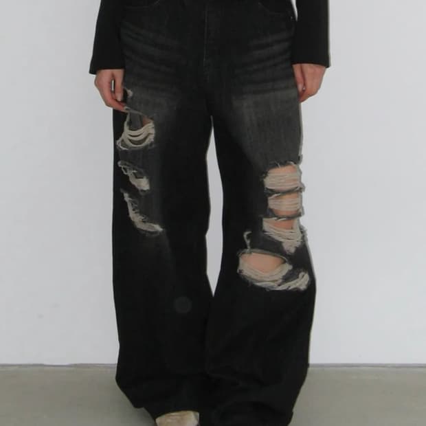 락케이크 Faye Damage Jeans Black 카리나 팬츠