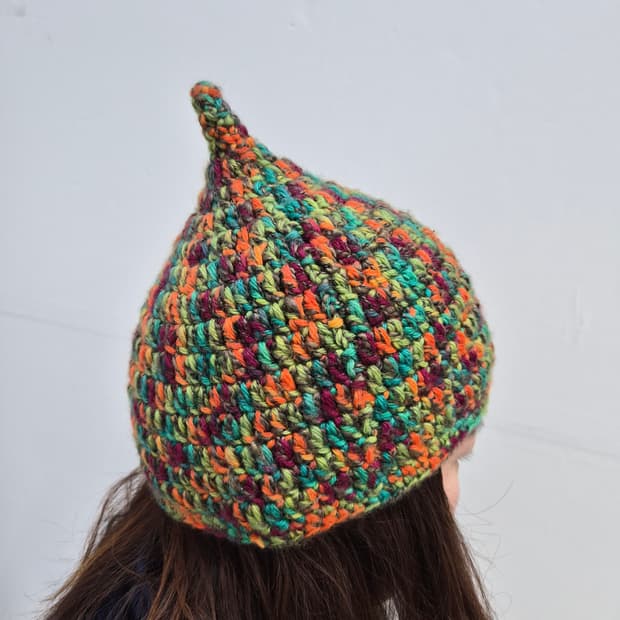 핸드메이드 뜨개 멀티컬러 요정모자 비니