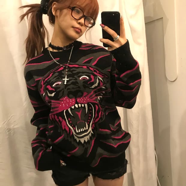 Ed Hardy 에드하디 펑크 레오파드 니트